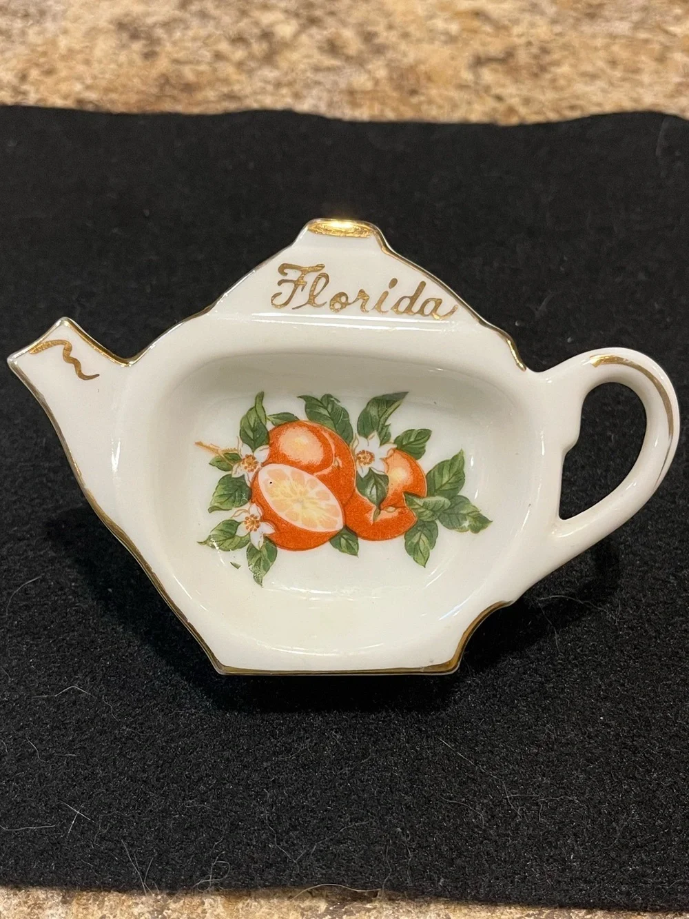 Vintage Florida Orange Tea Bag Holder Dish with Gold Trim